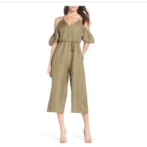 CAARA Cold Shoulder Cropped linen Jumpsuit No Belt